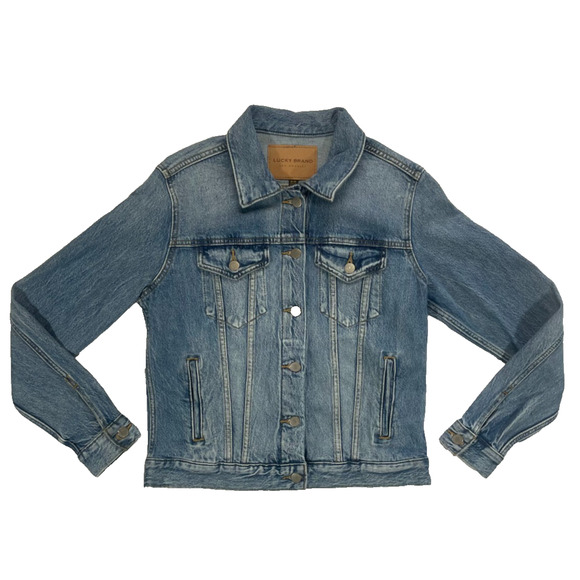 Lucky Brand Tomboy Trucker Jean Jacket Women's Medium M Blue Denim Button Front - Picture 1 of 10